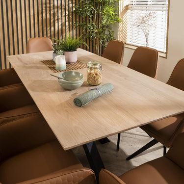 Quatropi Large Modern Solid Natural Wooden 8 Seat Dining Set Tan Leather 190cm