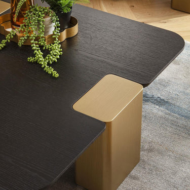 Quatropi Large Modern Square Black Coffee Table Premium Black Oak Gold 100cm