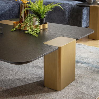 Quatropi Large Modern Square Black Coffee Table Premium Black Oak Gold 100cm