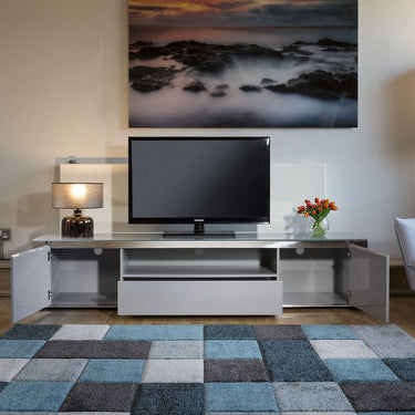 Quatropi Large Modern TV Stand Cabinet Unit Media Storage 220cm Grey Gloss
