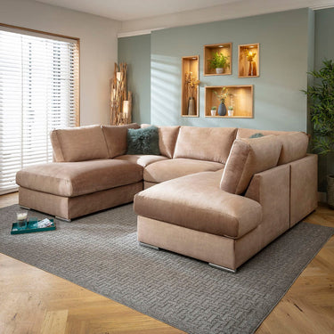Quatropi Large Modern U-Shape Corner Sofa Settee Clay Beige Neutral Fabric 335cm x 220cm