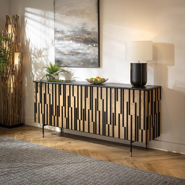 Quatropi Large Modern Wooden Sideboard Buffet Cabinet Unique Black Oak 200cm