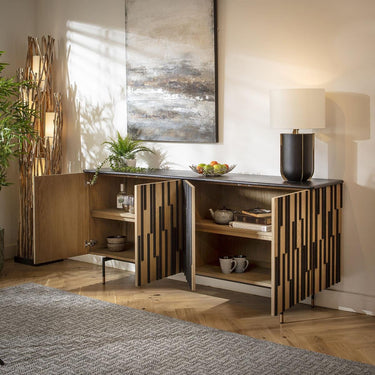 Quatropi Large Modern Wooden Sideboard Buffet Cabinet Unique Black Oak 200cm