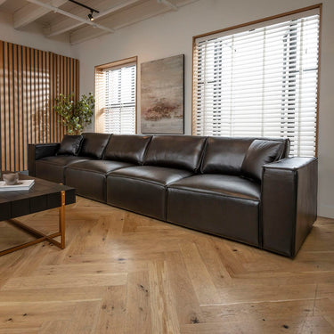 Quatropi Large Modular Black Leather Cinema Sofa 4 Seater Couch 398cm