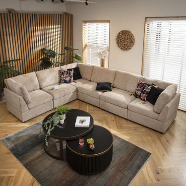 Quatropi Large Modular L-Shape Modern Corner Sofa 6 Seater Beige Boucle Fabric