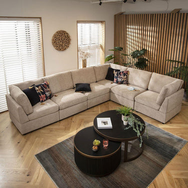 Quatropi Large Modular L-Shape Modern Corner Sofa 6 Seater Beige Boucle Fabric