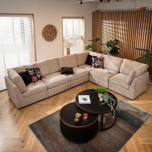 Sully 6 Seater Corner Sofa Biscuit Beige Boucle 320x240cm 15L