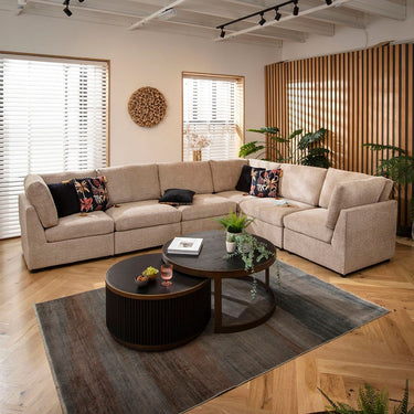 Quatropi Large Modular L-Shape Modern Corner Sofa 6 Seater Beige Boucle Fabric