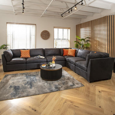 Quatropi Large Modular L-Shape Modern Corner Sofa 6 Seater Set Black Fabric