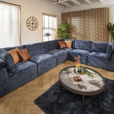 Quatropi Large Modular L-Shape Modern Corner Sofa 6 Seater Set Blue Fabric