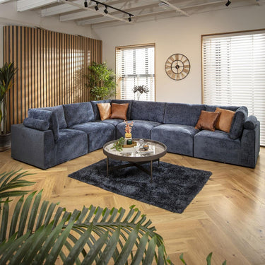 Quatropi Large Modular L-Shape Modern Corner Sofa 6 Seater Set Blue Fabric