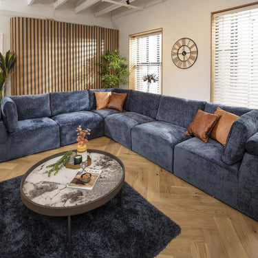 Quatropi Large Modular L-Shape Modern Corner Sofa 6 Seater Set Blue Fabric