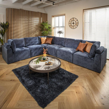 Quatropi Large Modular L-Shape Modern Corner Sofa 6 Seater Set Blue Fabric