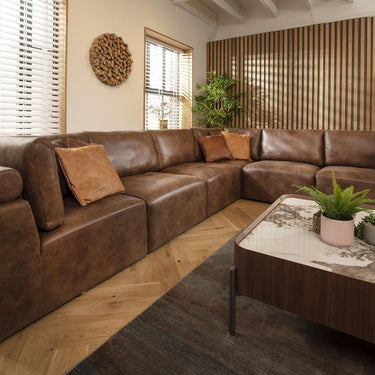 Quatropi Large Modular L-Shape Modern Corner Sofa 6 Seater Set Brown Fabric