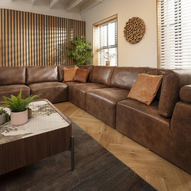 Quatropi Large Modular L-Shape Modern Corner Sofa 6 Seater Set Brown Fabric