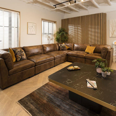 Quatropi Large Modular L-Shape Modern Corner Sofa 6 Seater Set Brown Fabric 15L