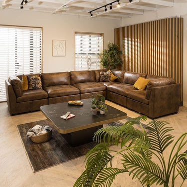 Quatropi Large Modular L-Shape Modern Corner Sofa 6 Seater Set Brown Fabric 15L