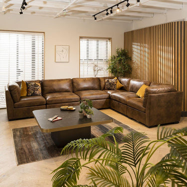 Quatropi Large Modular L-Shape Modern Corner Sofa 6 Seater Set Brown Fabric 15L