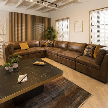 Quatropi Large Modular L-Shape Modern Corner Sofa 6 Seater Set Brown Fabric 15R