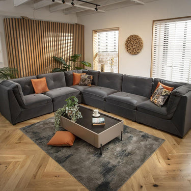 Quatropi Large Modular L-Shape Modern Corner Sofa 6 Seater Set Grey Velvet Fabric