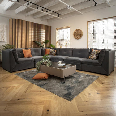 Quatropi Large Modular L-Shape Modern Corner Sofa 6 Seater Set Grey Velvet Fabric