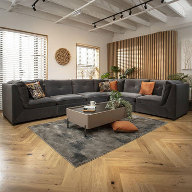 Quatropi Large Modular L-Shape Modern Corner Sofa 6 Seater Set Grey Velvet Fabric