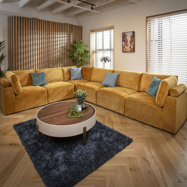 Quatropi Large Modular L-Shape Modern Corner Sofa 6 Seater Set Mustard Fabric