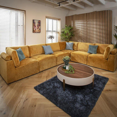 Quatropi Large Modular L-Shape Modern Corner Sofa 6 Seater Set Mustard Fabric