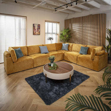 Quatropi Large Modular L-Shape Modern Corner Sofa 6 Seater Set Mustard Fabric