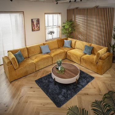 Quatropi Large Modular L-Shape Modern Corner Sofa 6 Seater Set Mustard Fabric