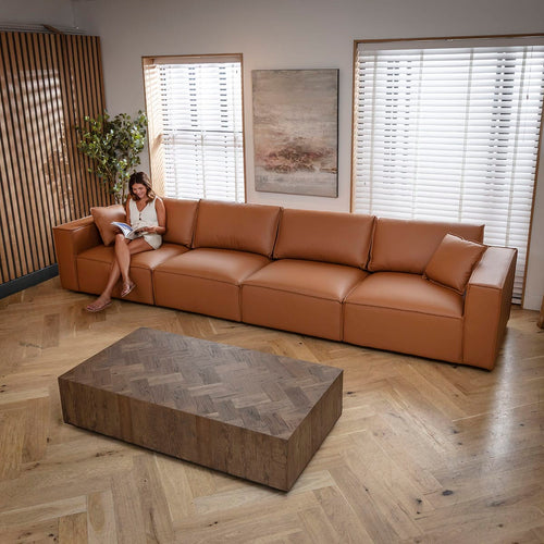 Rupert Leather 4 Seater Modular Cinema Sofa Tuscan Tan 398x98cm 16
