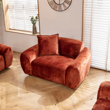 Quatropi Large Orange Velvet Cuddler Armchair Accent Chair Textured Crushed Fabric 144cm x 96cm