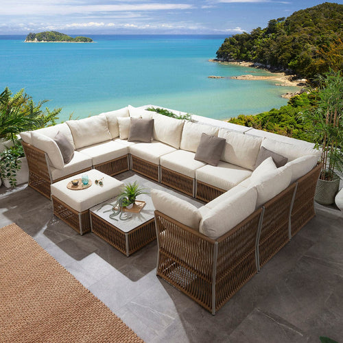 Cole Modular Outdoor U-Shape Garden Corner Sofa Set Neutral Honey 358x218cm U11