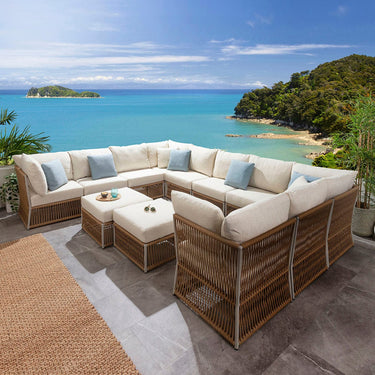 Quatropi Large Outdoor U-Shape Garden Corner Sofa Set Aluminium Neutral Beige 358x288cm