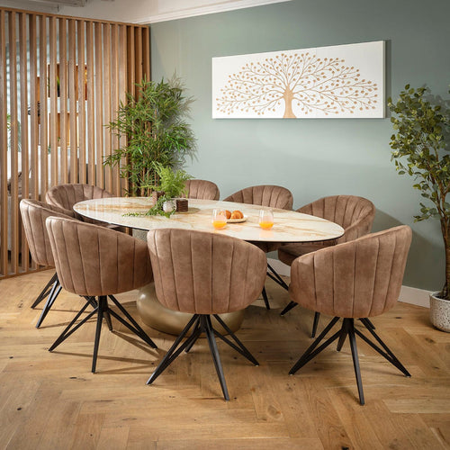 Hattie & Venusia Large 8 Seater Oval Dining Set Brown & White Ceramic