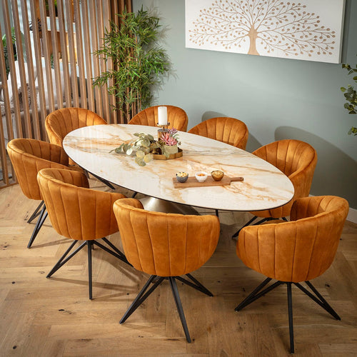 Hattie & Venusia Large 8 Seater Oval Dining Set Saffron & White Ceramic