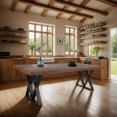 Quatropi Large Reclaimed Solid Oak 8 Seat Wooden Dining Table Industrial 230cm