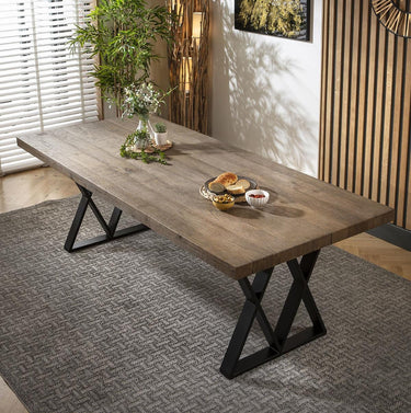 Quatropi Large Reclaimed Solid Oak 8 Seat Wooden Dining Table Industrial 230cm