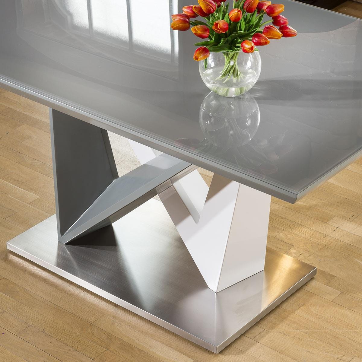 Large Rectangular Modern Dining Table Grey Glass 160x90cm top – Quatropi