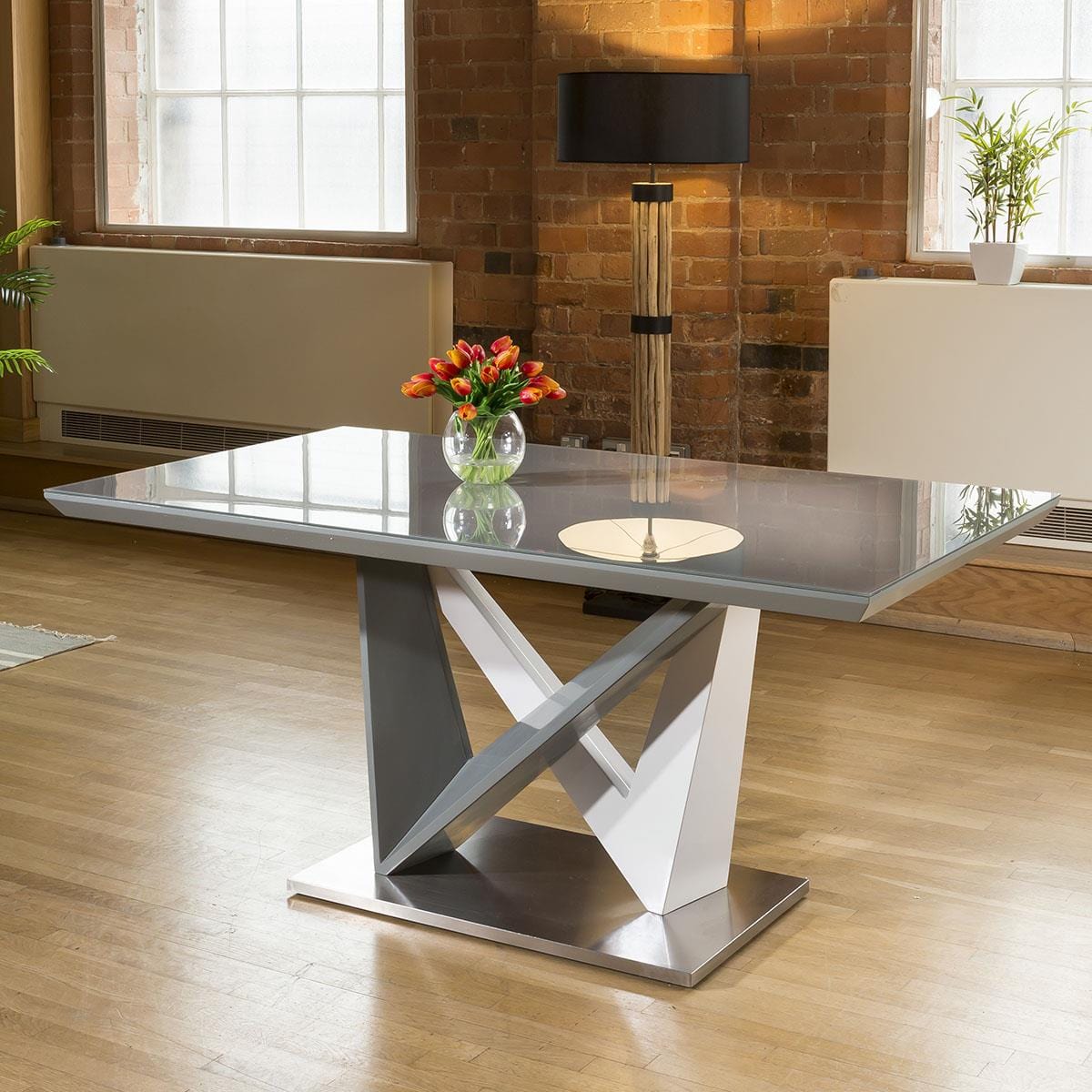 Large Rectangular Modern Dining Table Grey Glass 160x90cm top – Quatropi