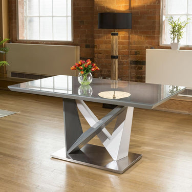 Quatropi Large Rectangular Modern Dining Dining Table Grey Glass 160x90cm top