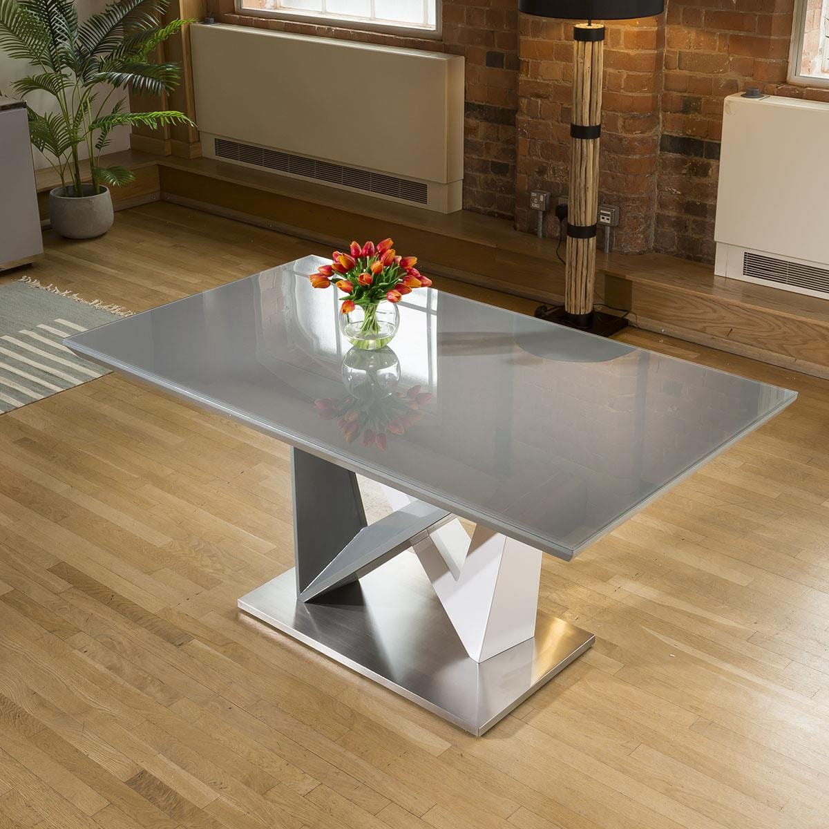 Large Rectangular Modern Dining Table Grey Glass 160x90cm top – Quatropi