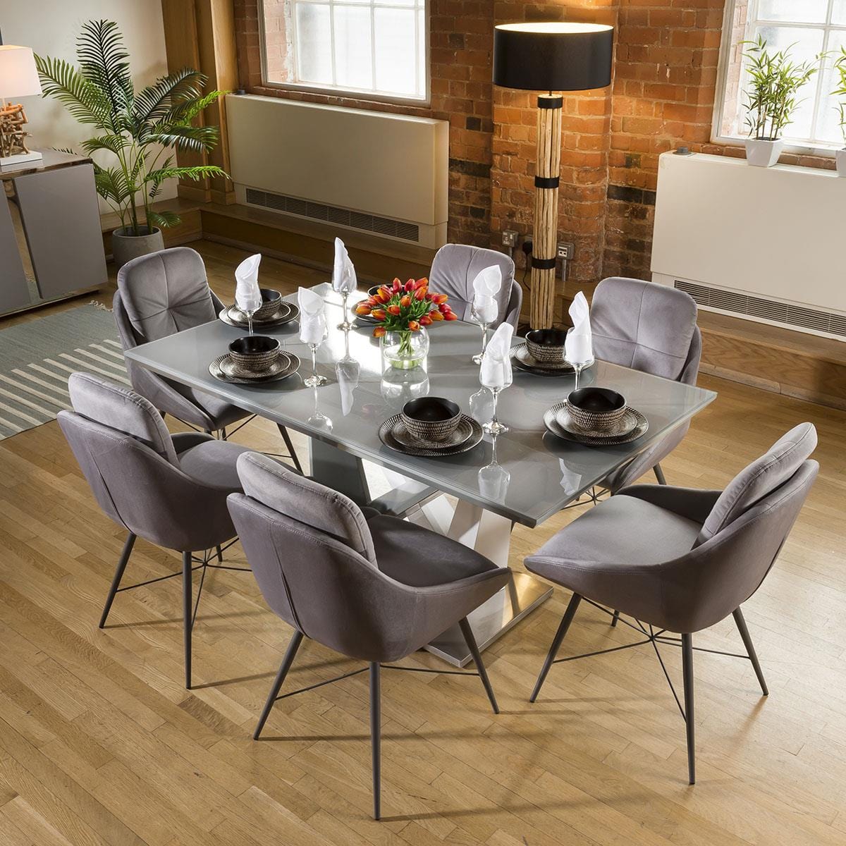Large Rectangular Modern Dining Dining Table Grey Glass 160x90cm top ...