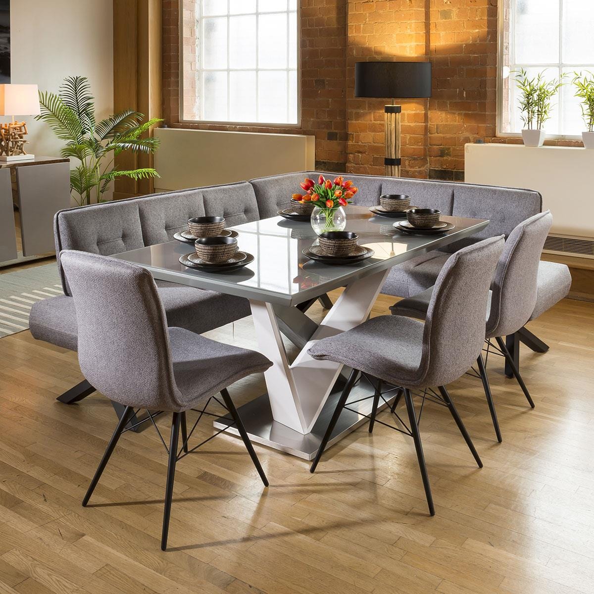 Quatropi Large Rectangular Modern Dining Dining Table Grey Glass 160x90cm top