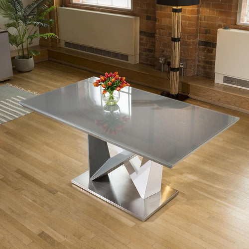 Large Rectangular Modern Dining Dining Table Grey Glass 160x90cm top