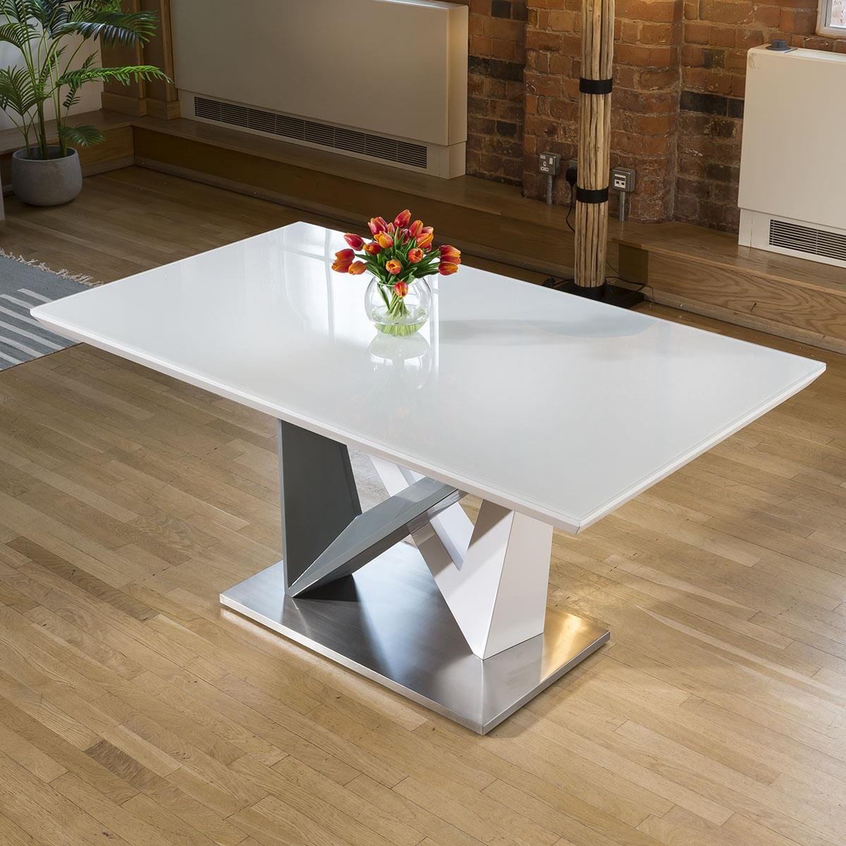 Quatropi Large Rectangular Modern Dining Dining Table White Glass 160x90cm top