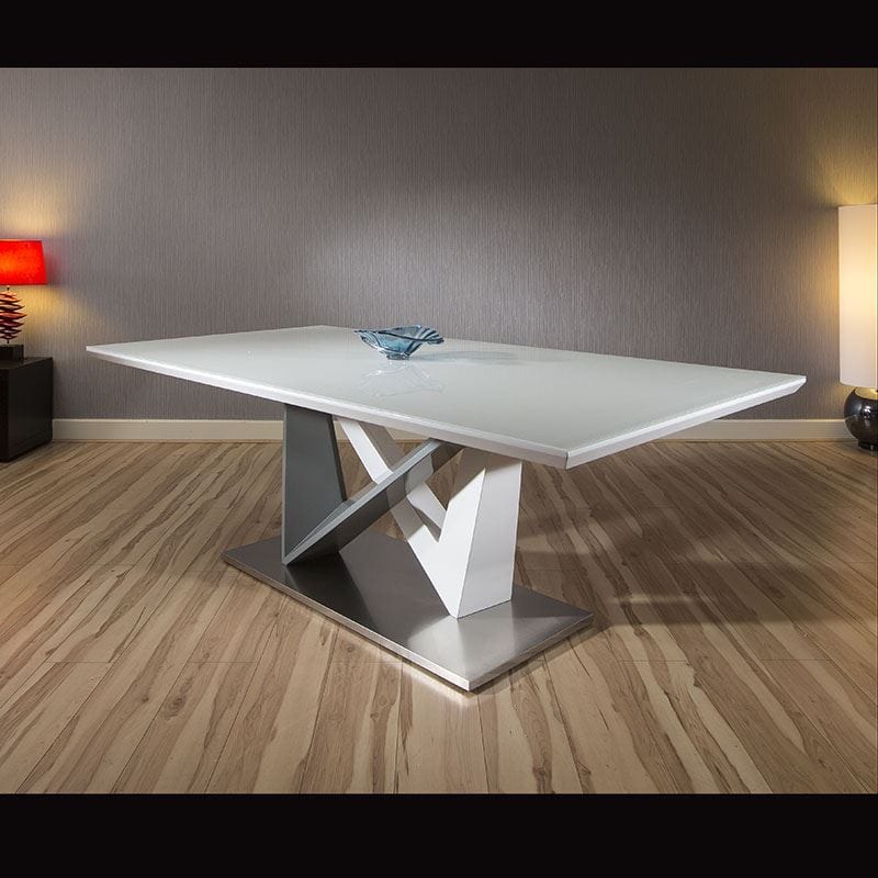 Quatropi Large Rectangular Modern Dining Dining Table White Glass 220x110cm top