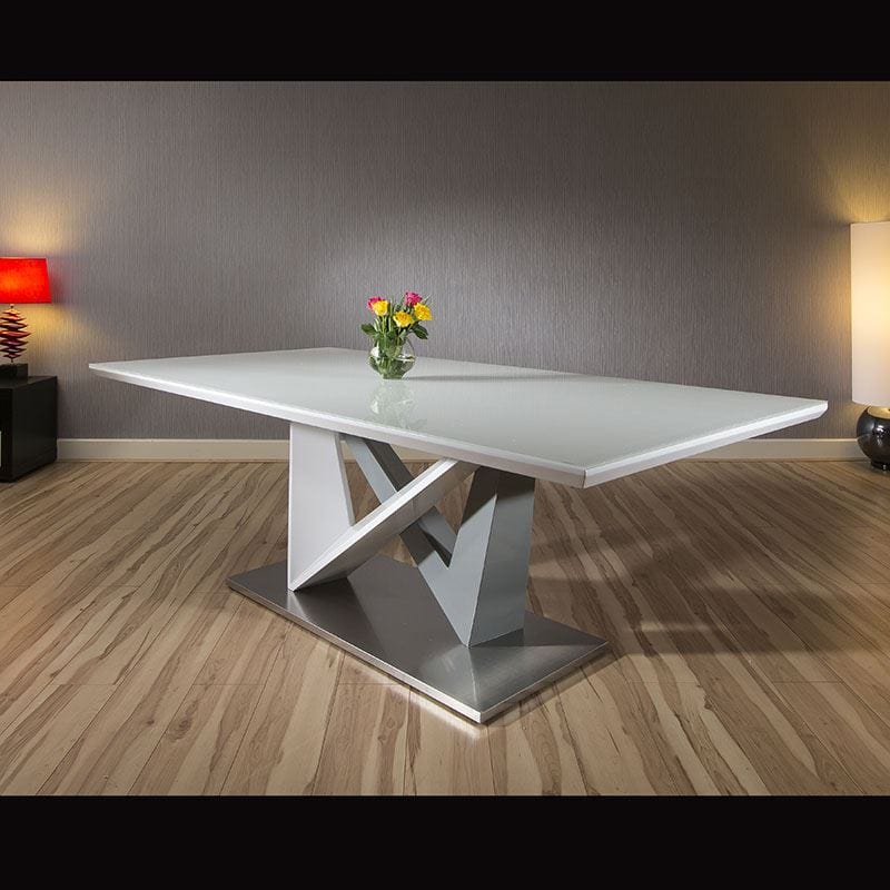 Quatropi Large Rectangular Modern Dining Dining Table White Glass 220x110cm top