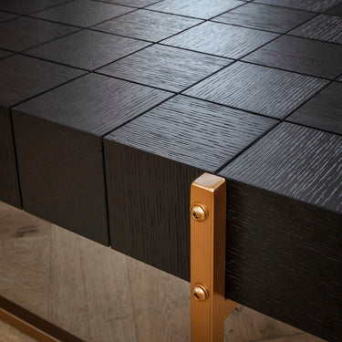 Quatropi Large Rectangular Wooden Coffee Table Black Oak & Gold 138x78cm