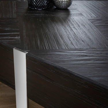Quatropi Large Rectangular Wooden Coffee Table Black Relcaimed Wood & Silver 130x80cm
